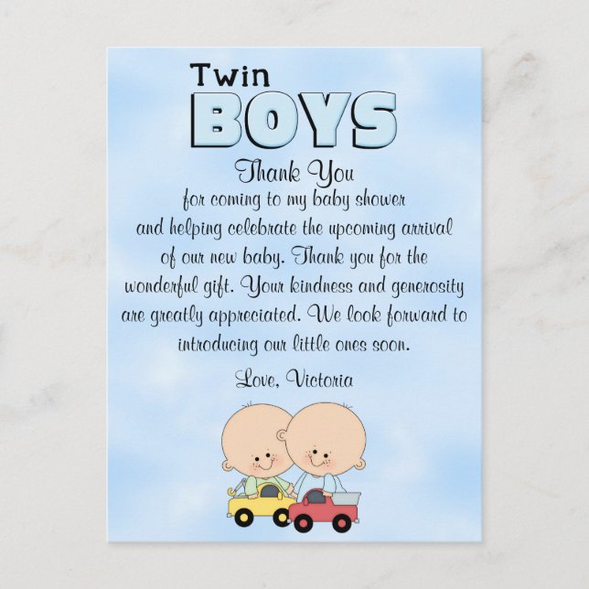 Baby Shower Twin Boys Postcard (Front)