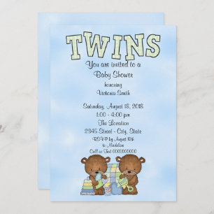 Baby Shower Twin Boys Teddy Bear Invitation