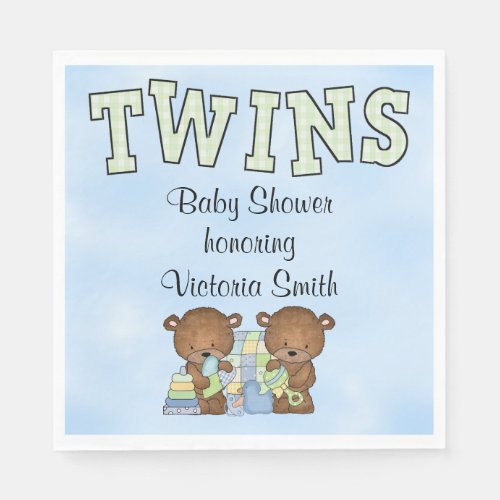 Baby Shower Twin Boys Teddy Bear Napkins
