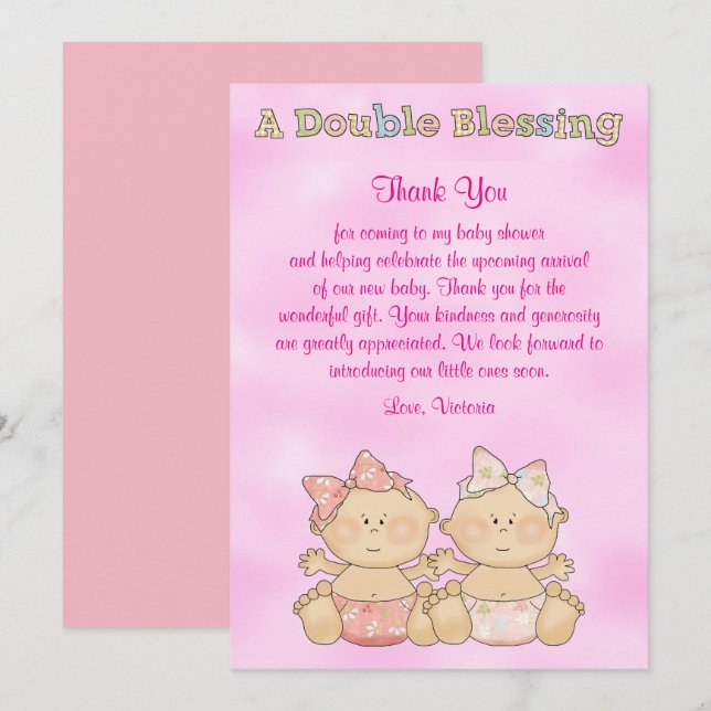 Baby Shower Twin Girls Invitation (Front/Back)