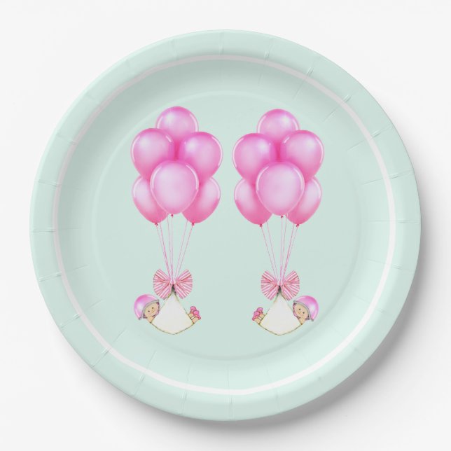 Baby Shower Twin Girls Paper Plates (Front)
