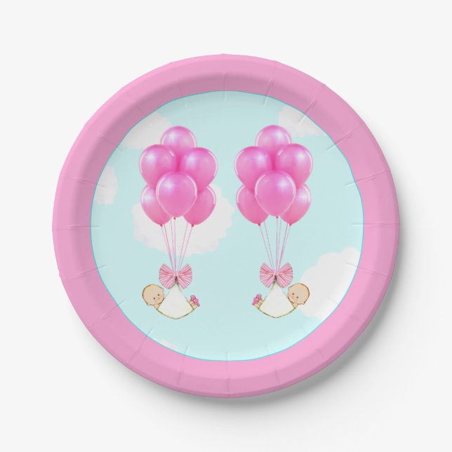 Baby Shower Twin Girls Paper Plates (Front)