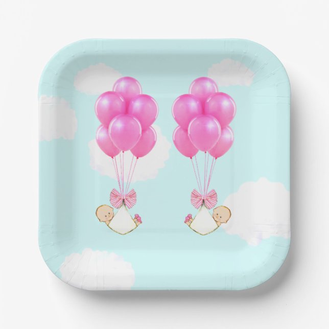 Baby Shower Twin Girls Paper Plates (Front)