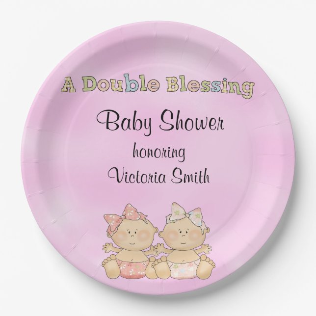 Baby Shower Twin Girls Paper Plates (Front)