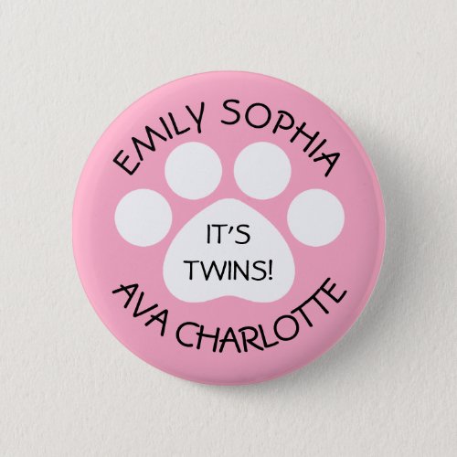 Baby Shower _ Twin Girls _ Paw Print Theme Button