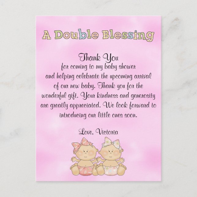 Baby Shower Twin Girls Postcard (Front)
