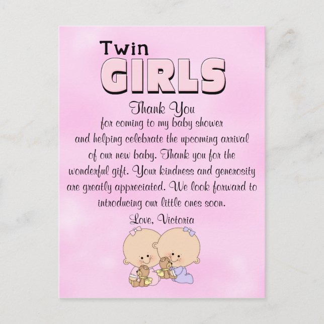 Baby Shower Twin Girls Postcard (Front)