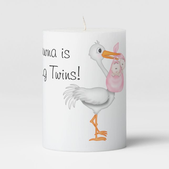 Baby Shower Twin Girls Stork Candles Party Favors (Front)