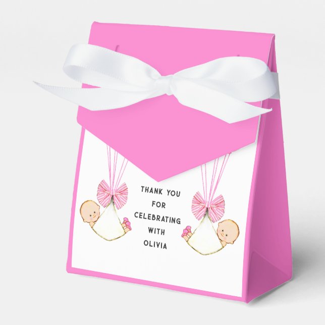Baby Shower Twin Girls Thank You Favor Boxes (Front Side)