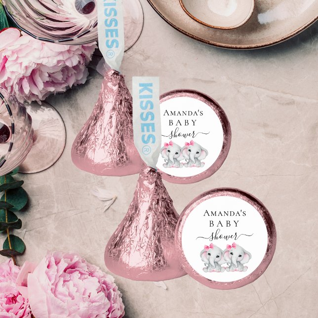 Baby Shower twin girls white pink elephants Hershey®'s Kisses® (Creator Uploaded)