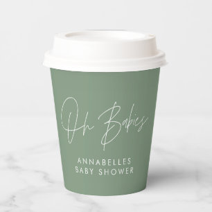 Baby shower twin modern sage green elegant paper cups