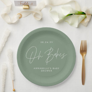 Baby shower twin modern sage green elegant paper plates