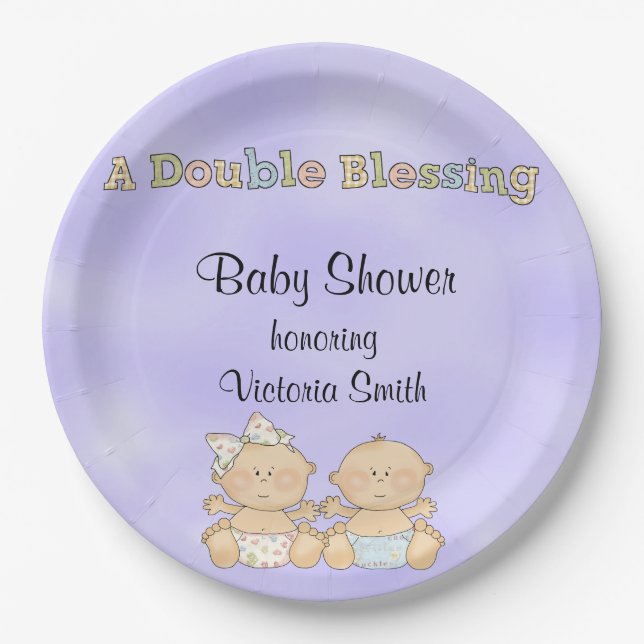 Baby Shower Twins Boy Girl Paper Plates (Front)