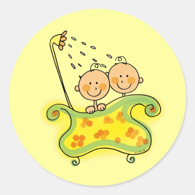 Baby shower (twins) classic round sticker (Front)