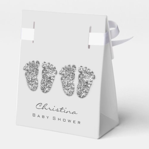 Baby Shower Twins Feet Drips Glitter Silver Gray  Favor Boxes