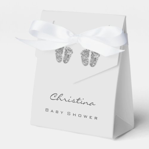 Baby Shower Twins Feet Drips Glitter Silver Gray Favor Boxes