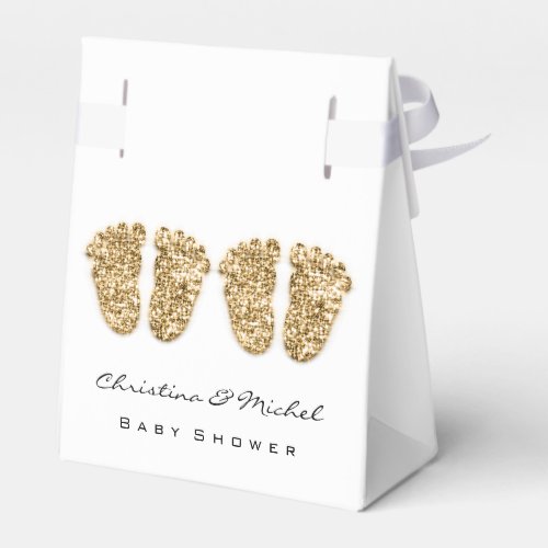 Baby Shower Twins Feet Glitter Gold White Favor Boxes