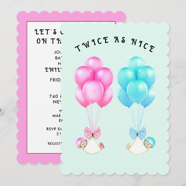 Baby Shower Twins Invitation (Front/Back)