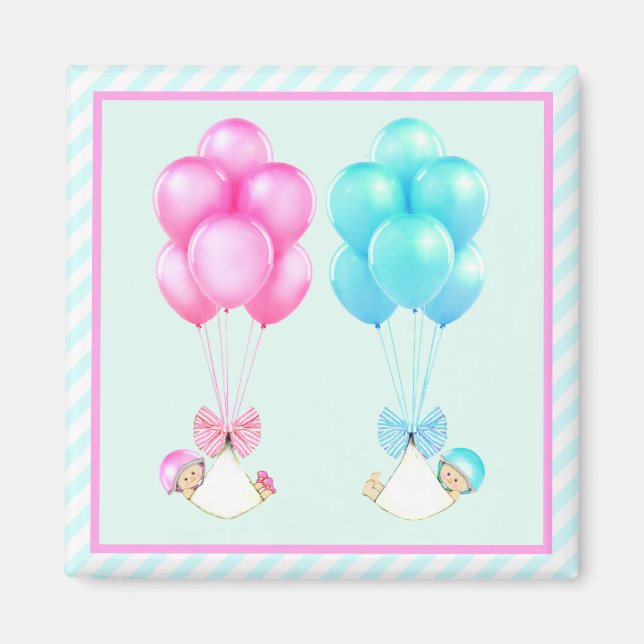 Baby Shower Twins Party Favors Magnet (Front)