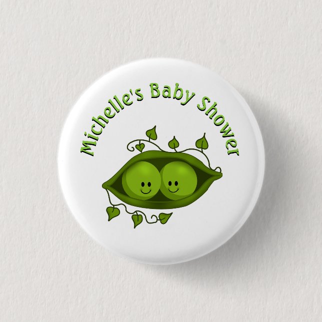 Baby Shower Two Peas In A Pod Personalized Button (Front)