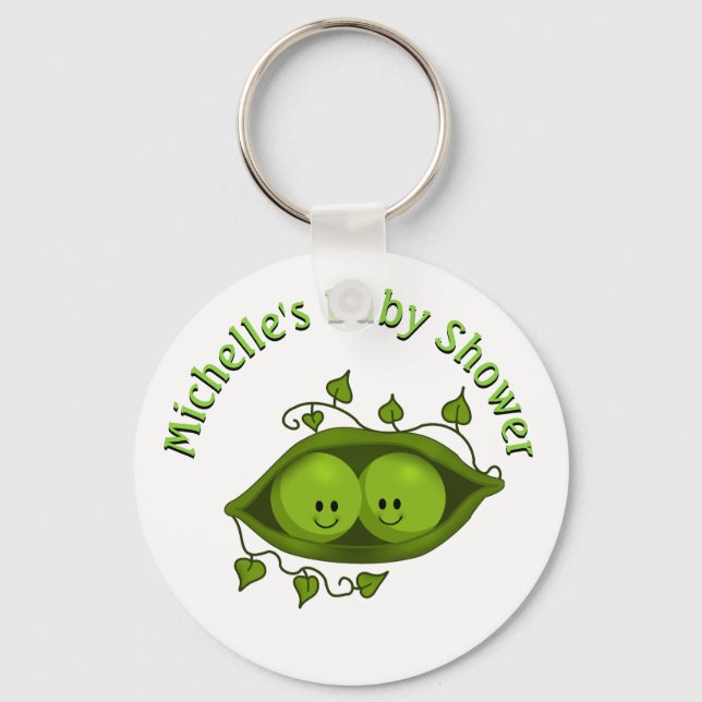 Baby Shower Two Peas In A Pod Personalized Keychain (Front)