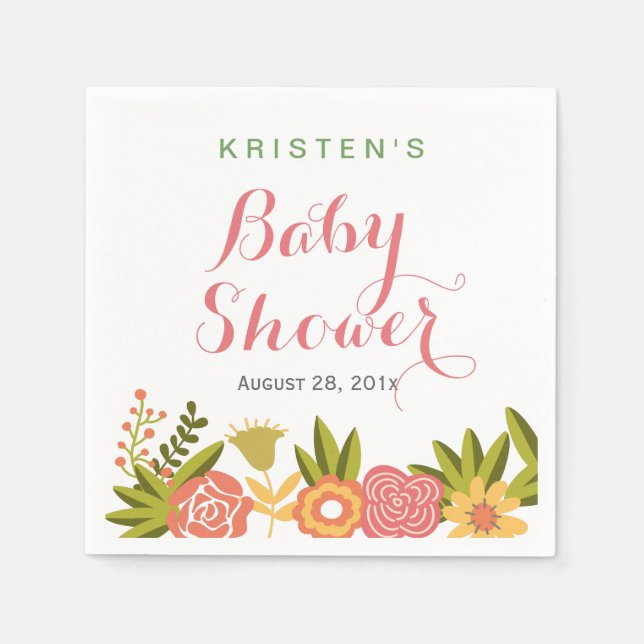 Baby Shower Typography Nature Chic Floral Napkins (Front)