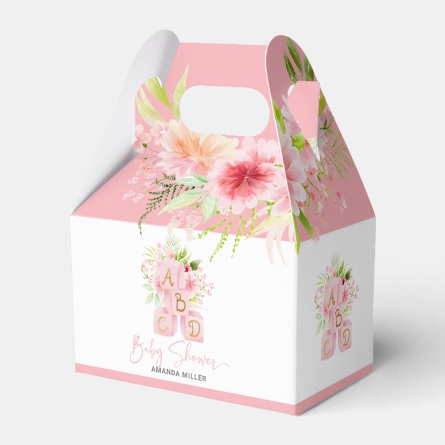Baby Shower Typography Pink Alphabet Blocks Favor Boxes (Front Side)