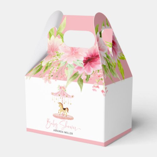 Baby Shower Typography Pink Floral Pony Carousel Favor Boxes