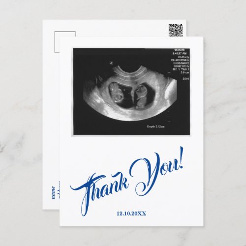 Baby Shower Ultrasound Boy Blue Thank You Postcard