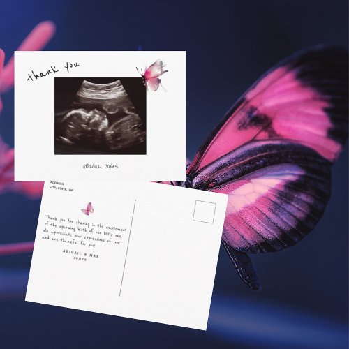  Baby Shower Ultrasound Cute Butterfly Thank You Postcard