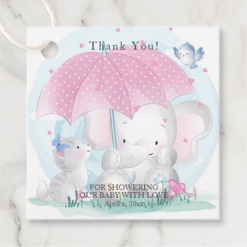  Baby Shower Umbrella Elephant Kitten Butterflies Favor Tags