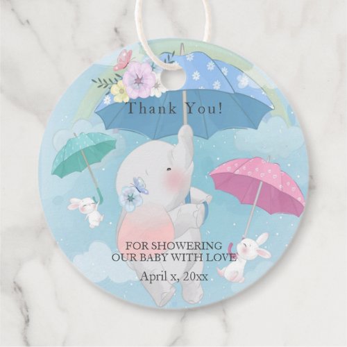  Baby Shower Umbrellas Elephant Bunnies  Favor Tags