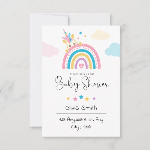 Baby Shower Unicorn  Magic Rainbow Invitation