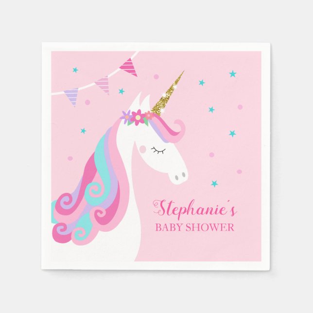 Baby Shower Unicorn Pink Personalized Napkins (Front)