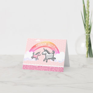 Baby Shower Unicorns Rainbow Pink Letterpress Thank You Card