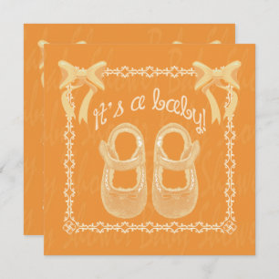 Baby shower Unisex Orange Shoes and bows Invite