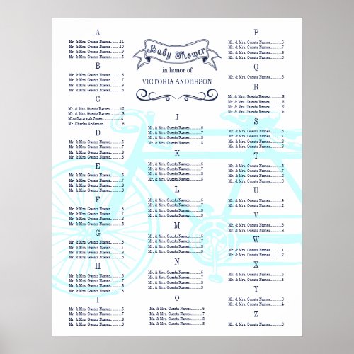 Baby Shower Vintage Bicycle Guest Seating Chart