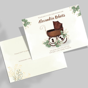 Baby Shower Vintage Carriage Greenery Invitation