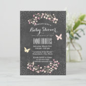 Baby Shower Vintage Chalkboard Butterfly & Flowers Invitation (Standing Front)