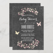 Baby Shower Vintage Chalkboard Butterfly & Flowers Invitation (Front/Back)