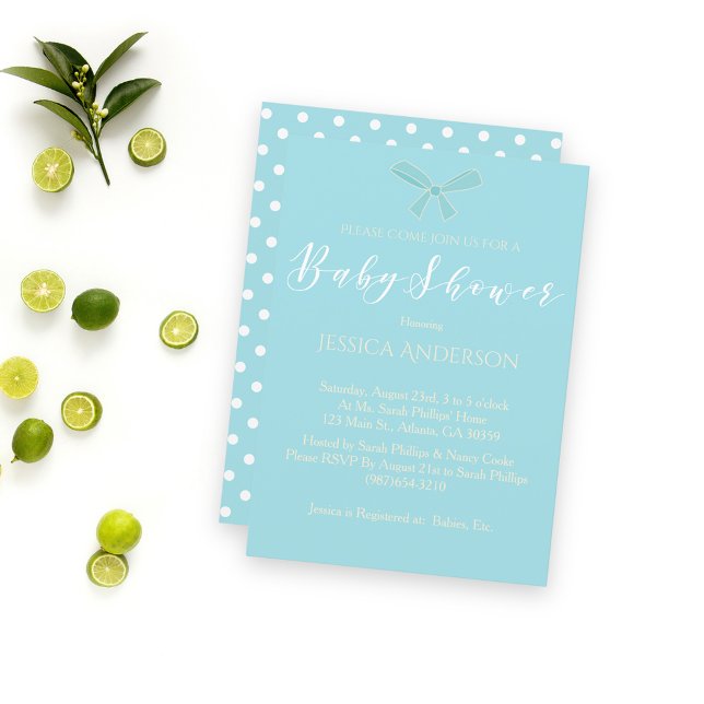 Baby Shower Vintage Charm Teal Blue Bow Invitation (Creator Uploaded)