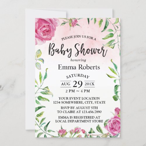 Baby Shower Vintage Floral Elegant Watercolor Invitation