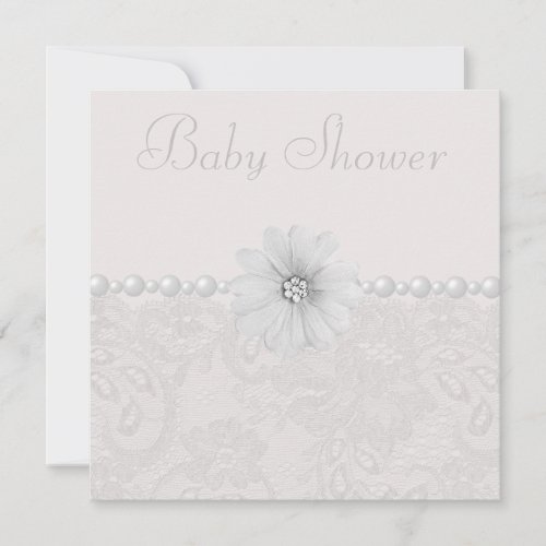 Baby Shower Vintage Paisley Lace Flowers  Pearls Invitation