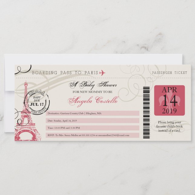 Baby Shower Vintage Paris Boarding Pass Invitation (Front)