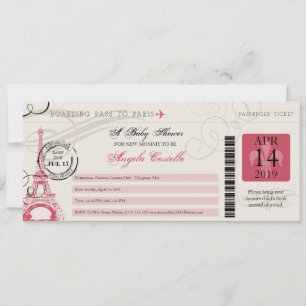 Baby Shower Vintage Paris Boarding Pass Invitation