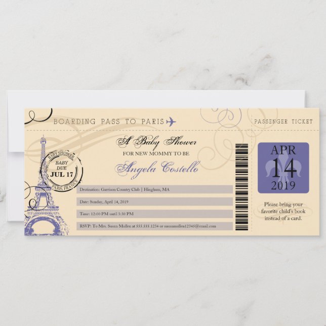 Baby Shower Vintage Paris Boarding Pass Invitation (Front)