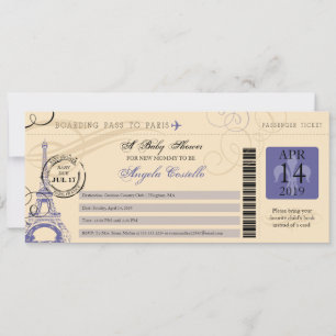 Baby Shower Vintage Paris Boarding Pass Invitation