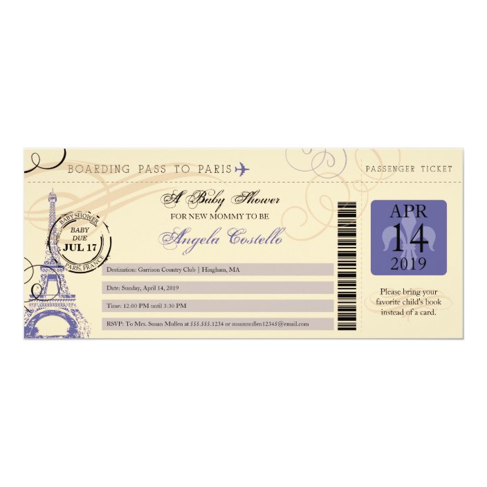 Baby Shower Vintage Paris Boarding Pass Invitation Zazzle Com