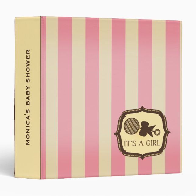 Baby Shower - Vintage Pink Stripes & Rattle Binder (Front/Spine)