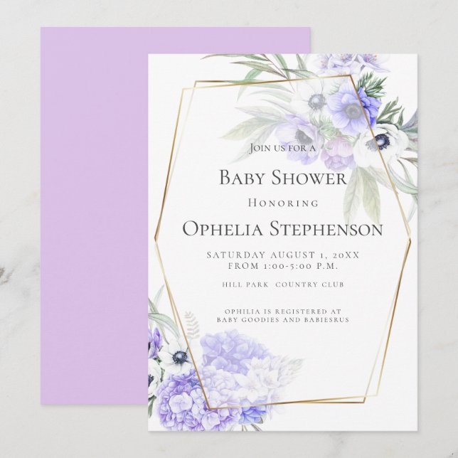 BABY SHOWER | Violet Anemone Floral Invitation (Front/Back)